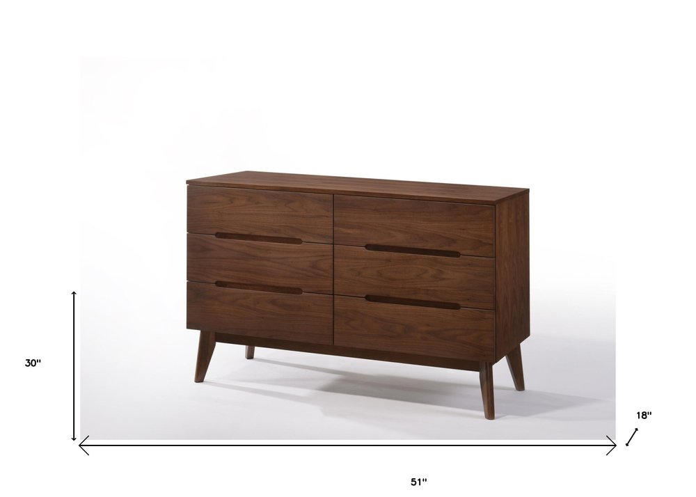 51" Brown Solid Wood Six Drawer Double Dresser