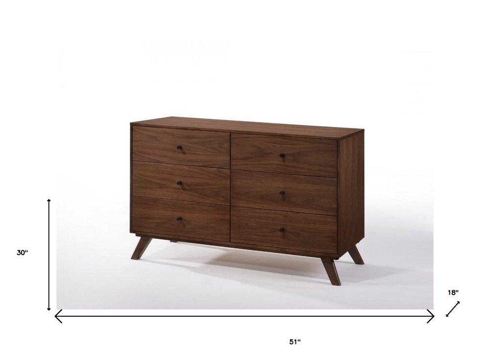 51" Brown Solid Wood Six Drawer Double Dresser