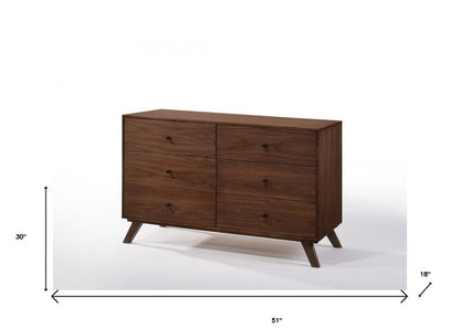 51" Brown Solid Wood Six Drawer Double Dresser