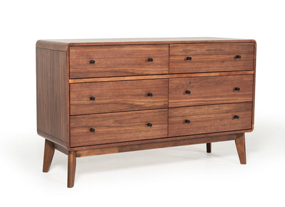 51" Walnut Solid Wood Six Drawer Double Dresser