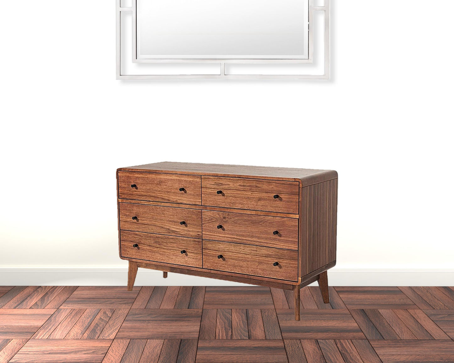 51" Walnut Solid Wood Six Drawer Double Dresser