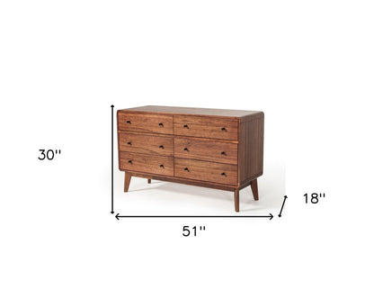 51" Brown Solid Wood Six Drawer Double Dresser
