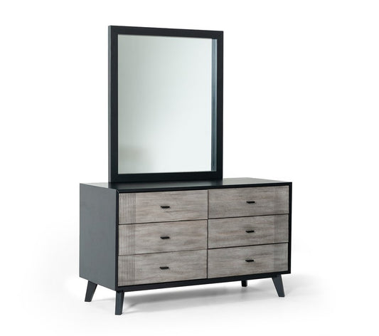 51" Gray And Black Solid Wood Six Drawer Double Dresser