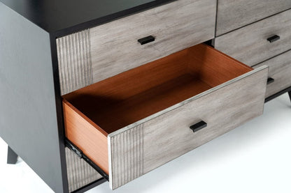 51" Gray And Black Solid Wood Six Drawer Double Dresser