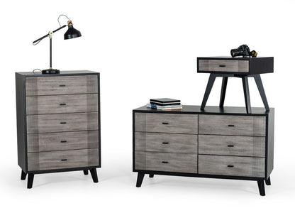 51" Gray And Black Solid Wood Six Drawer Double Dresser