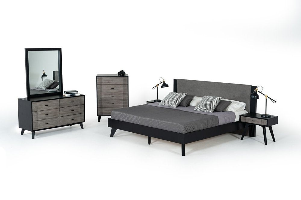 51" Gray And Black Solid Wood Six Drawer Double Dresser
