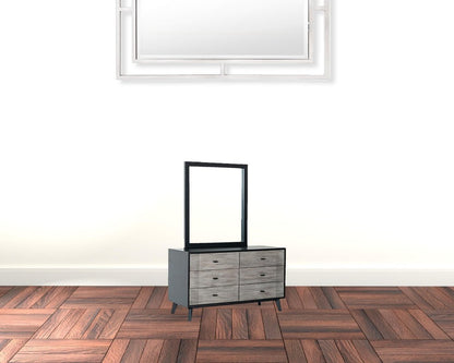 51" Grey And Black Solid Wood Six Drawer Double Dresser