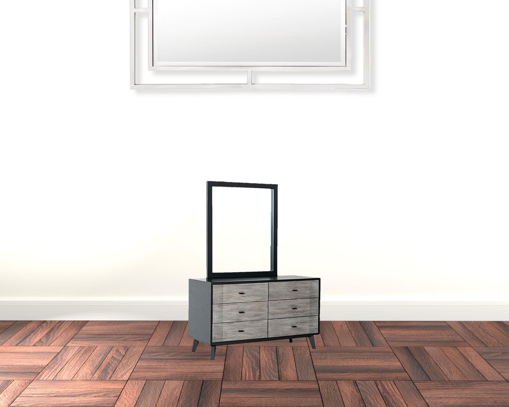 51" Gray And Black Solid Wood Six Drawer Double Dresser