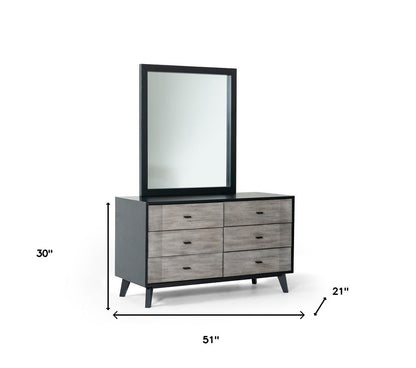 51" Gray And Black Solid Wood Six Drawer Double Dresser