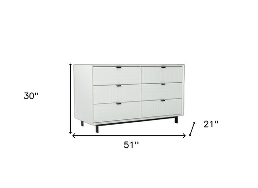 51" White Wood Six Drawer Double Dresser