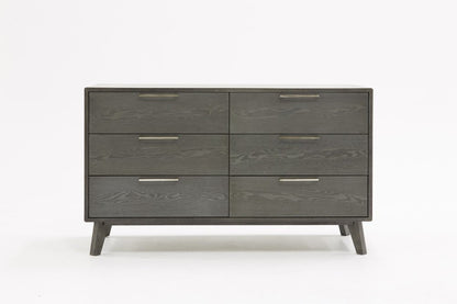 51" Gray Solid Wood Six Drawer Double Dresser