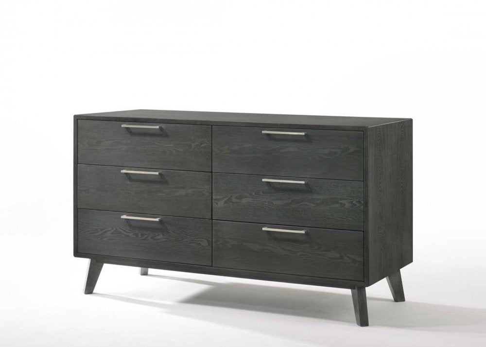 51" Gray Solid Wood Six Drawer Double Dresser