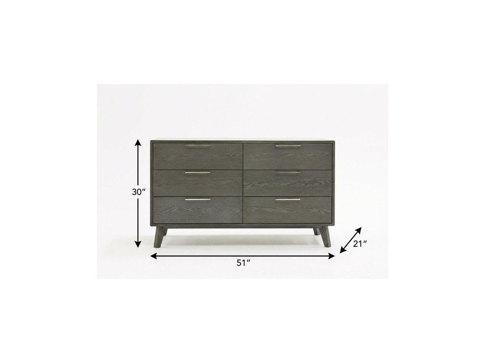 51" Grey Wash Solid Wood Six Drawer Double Dresser