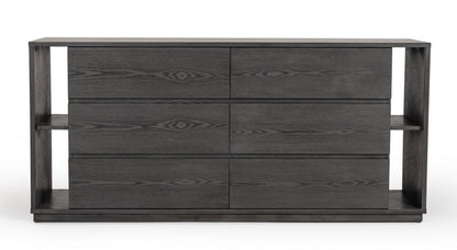 63" Gray Solid Wood Six Drawer Double Dresser