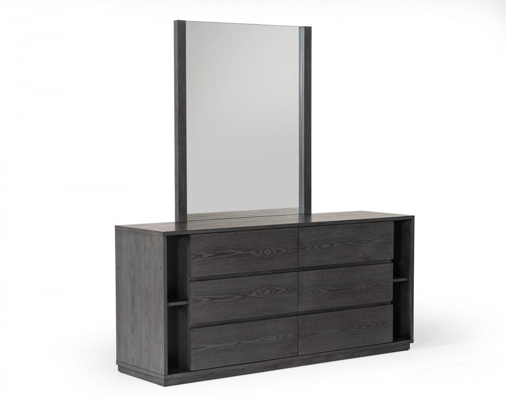 63" Gray Solid Wood Six Drawer Double Dresser