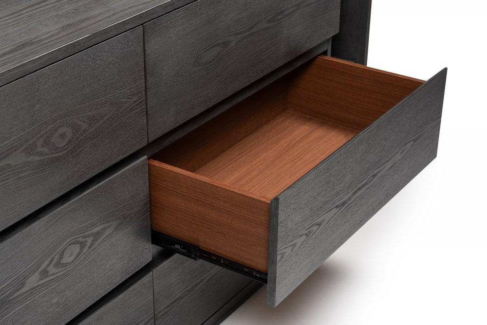 63" Gray Solid Wood Six Drawer Double Dresser