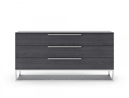 58" Gray Wood Three Drawer Dresser