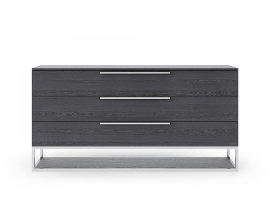 58" Gray Wood Three Drawer Dresser