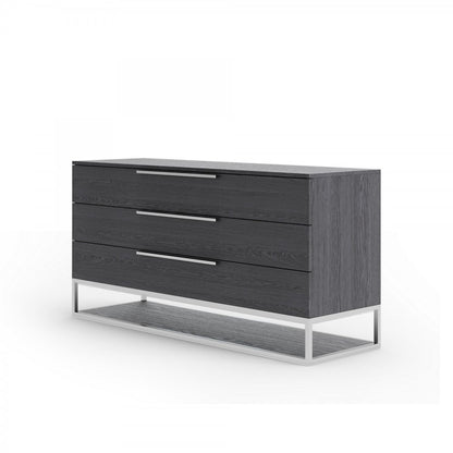 58" Gray Wood Three Drawer Dresser