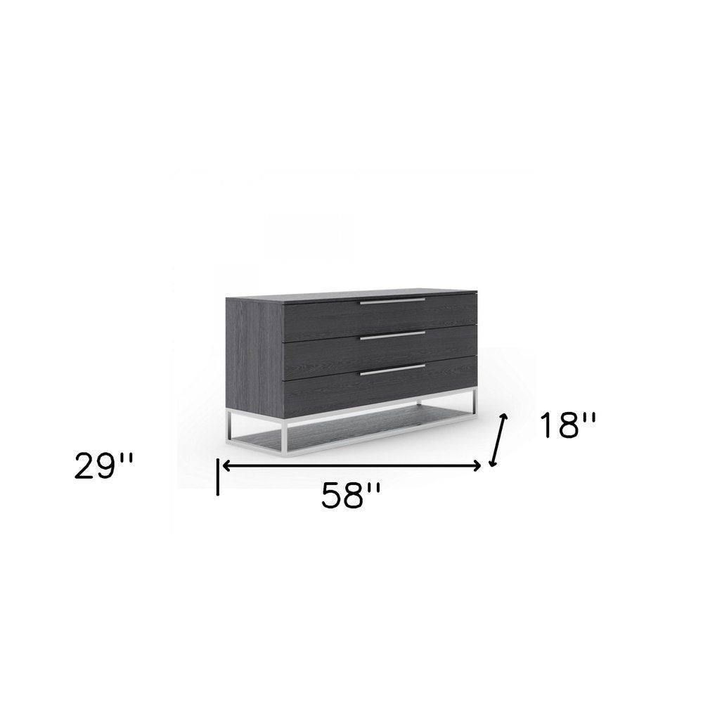 58" Gray Wood Three Drawer Dresser