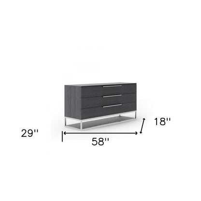 58" Gray Wood Three Drawer Dresser
