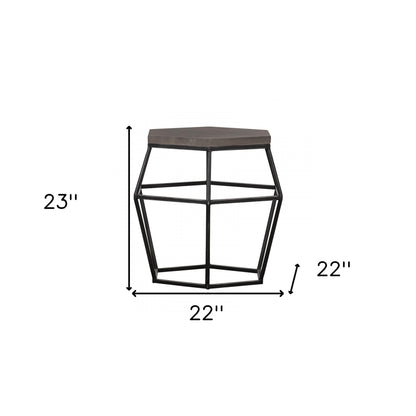 Modern Gray Concrete and Black Metal Hexagonal End Table