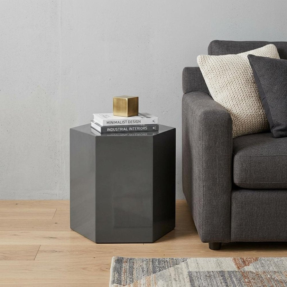 Modern Light Grey High Gloss Hexagonal End Table