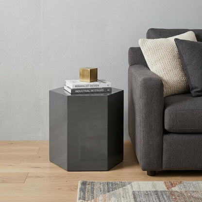 Modern Light Grey High Gloss Hexagonal End Table