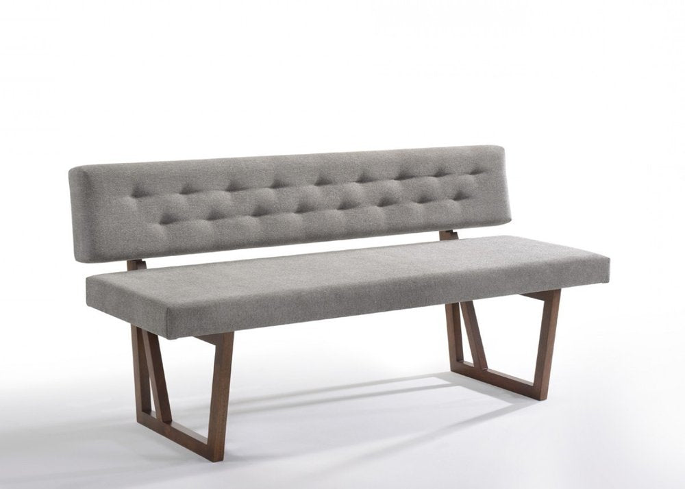 63" Gray And Brown Tufted Linen Blend And Solid Wood Upholstered Dining Bench