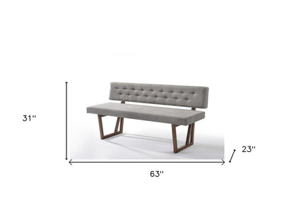 63" Gray And Brown Tufted Linen Blend And Solid Wood Upholstered Dining Bench