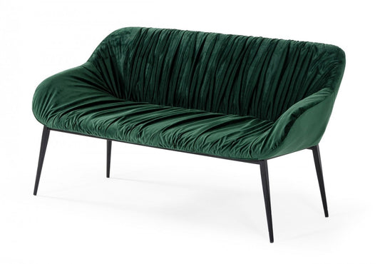 56" Green and Black Upholstered Velvet Dining Bench