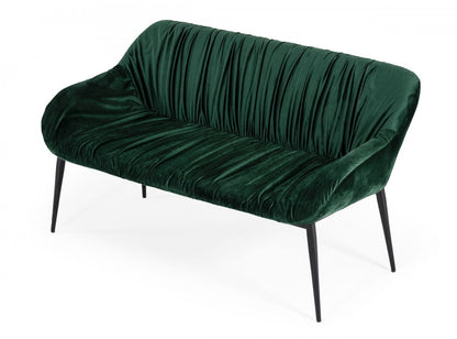 56" Green and Black Upholstered Velvet Dining Bench