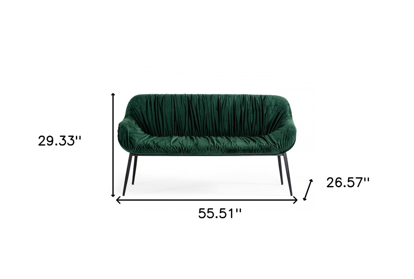 56" Green and Black Upholstered Velvet Dining Bench