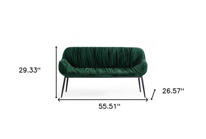 56" Green and Black Velvet Upholstered Dining Bench