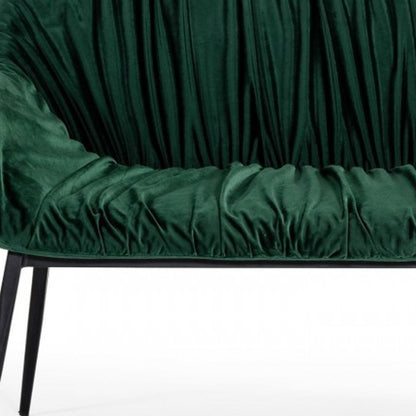 56" Green and Black Upholstered Velvet Dining Bench