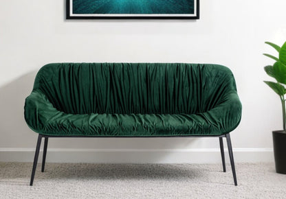 56" Green and Black Upholstered Velvet Dining Bench