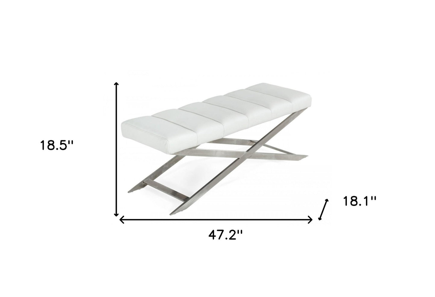 47" White and Silver Upholstered Faux Leather Dining Bench