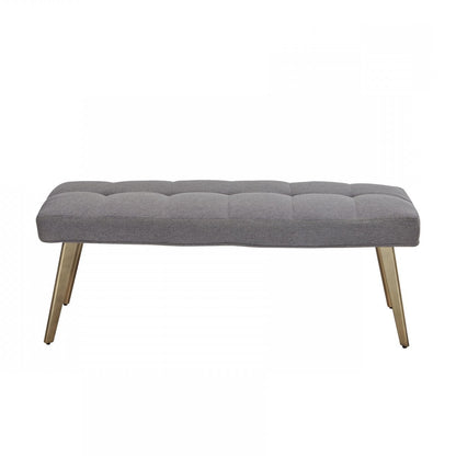 47" Gray and Antiqued Brass Upholstered Linen Blend Dining Bench