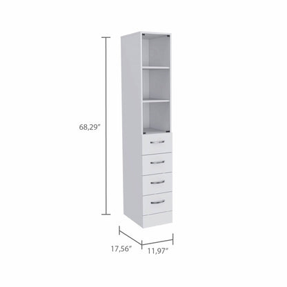 White Bathroom Storage Cabinet with Glass Door and Sliding Drawers