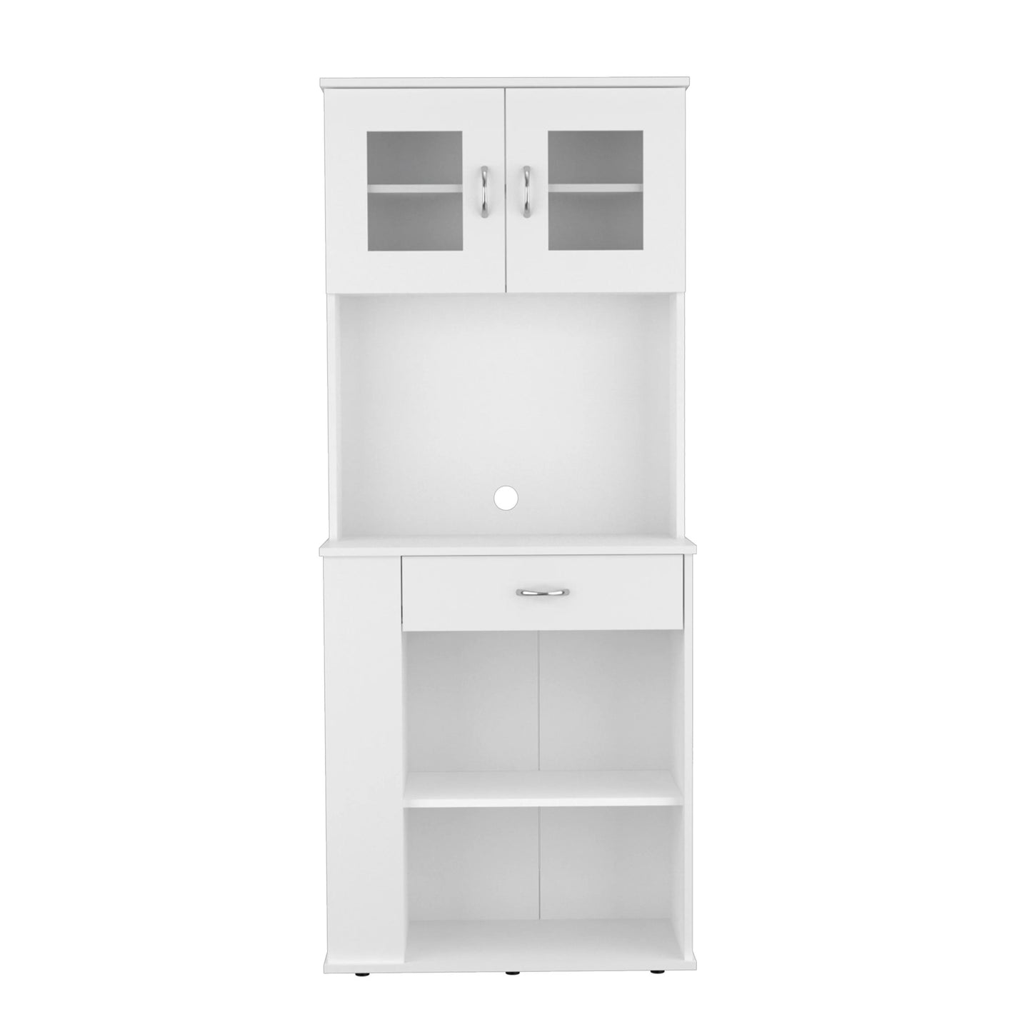 67" White Pantry Cabinet with Two Door Panels and Side Open Shelves