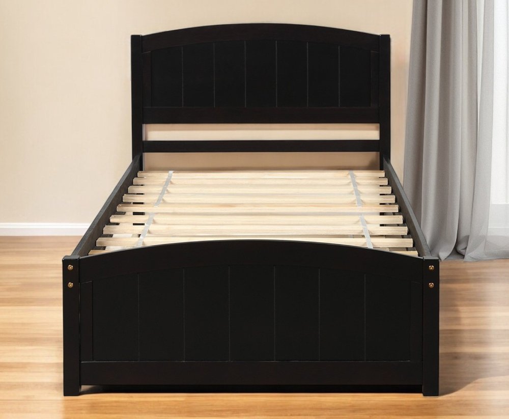Espresso Wood Twin Bed Frame with Trundle