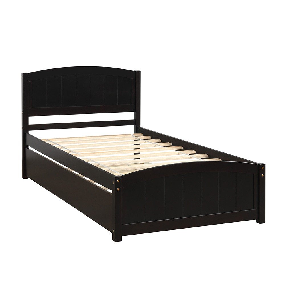 Espresso Wood Twin Bed Frame with Trundle