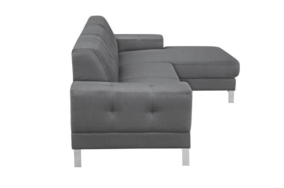 Dark Gray Polyester L Shaped Two Piece Sofa and Chaise Sectional