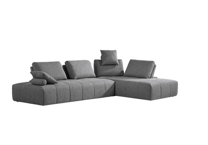 Gray Polyester Modular L Shaped Two Piece Sofa and Chaise Sectional And Toss Pillows