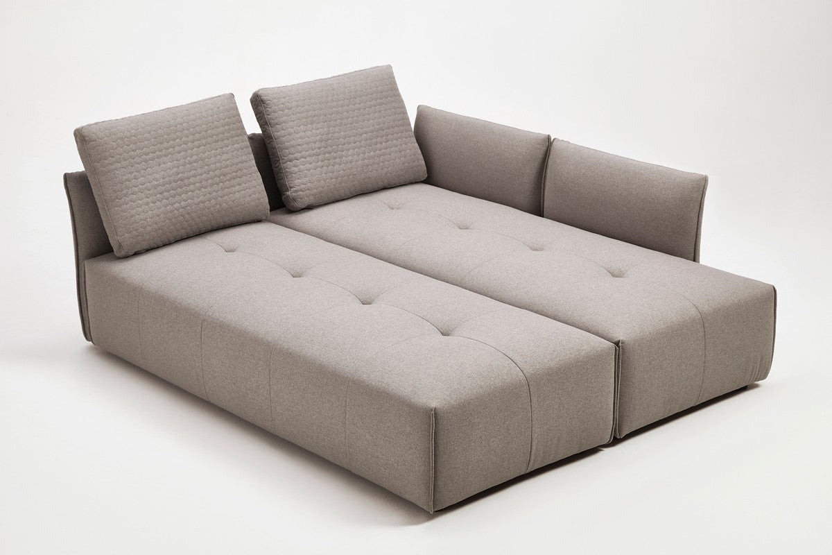 Light Gray Polyester Modular L Shaped Two Piece Sofa and Chaise Sectional And Toss Pillows