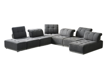 Gray Polyester Modular U Shaped Seven Piece Corner Sectional