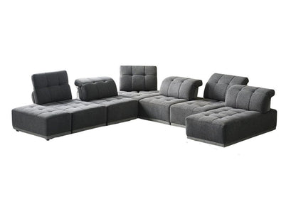 Gray Fabric Modular U Shaped Seven Piece Corner Sectional With Ottoman