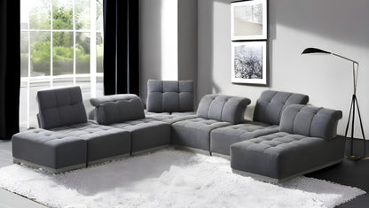 Gray Polyester Modular U Shaped Seven Piece Corner Sectional