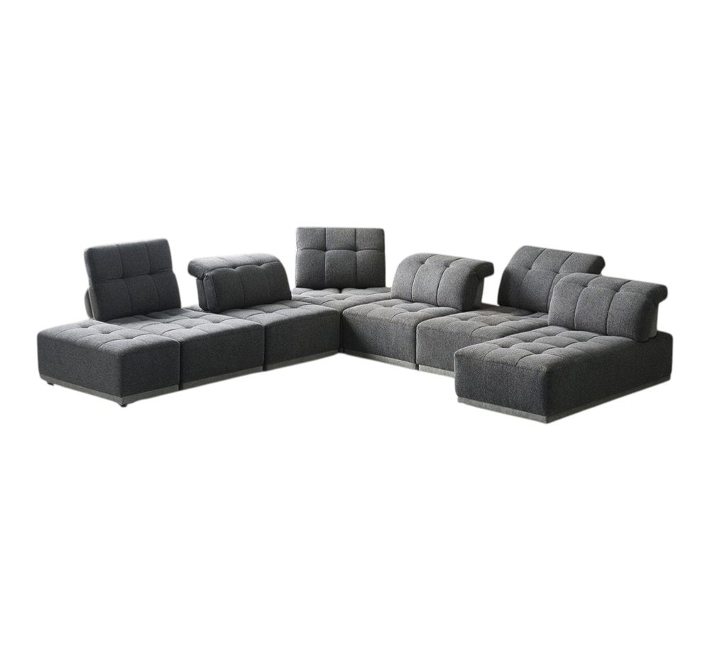 Gray Polyester Modular U Shaped Seven Piece Corner Sectional