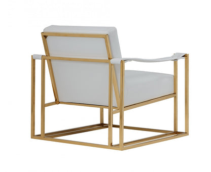 31" White And Gold Faux Leather Lounge Chair